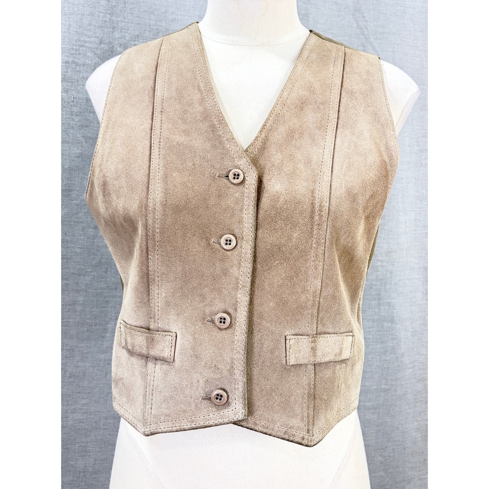 Vintage 70s Sears JR Bazaar Tan Suede Leather Vest Women's L Western Boho